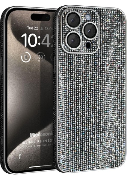 Apple iPhone 16 Pro Kılıf Bling Rhinestones Koyu Gri
