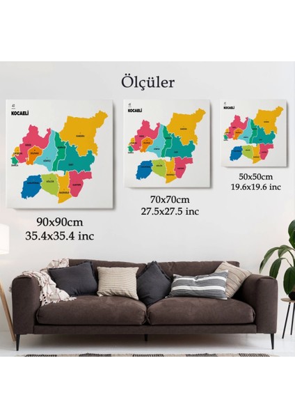 - Kocaeli Ili ve Ilçeler Haritası Dekoratif Kanvas Tablo 1400