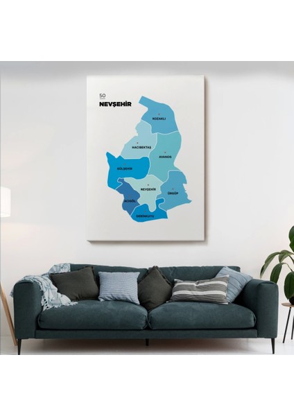 - Nevşehir Ili ve Ilçeler Haritası Dekoratif Kanvas Tablo 1429