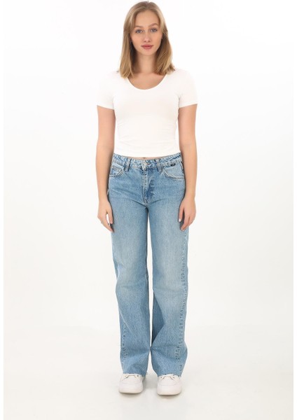 V Yaka Slim Fit Crop Tişört-Ekru