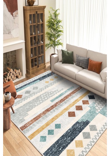 Dekoratif Özel Tasarım Yıkanabilir,ince, Kaymaz Tabanlı, Modern Halı INFKECE15