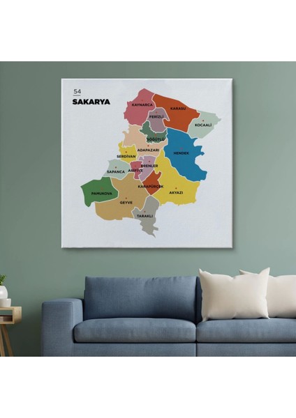 - Sakarya Ili ve Ilçeler Haritası Dekoratif Kanvas Tablo 1443