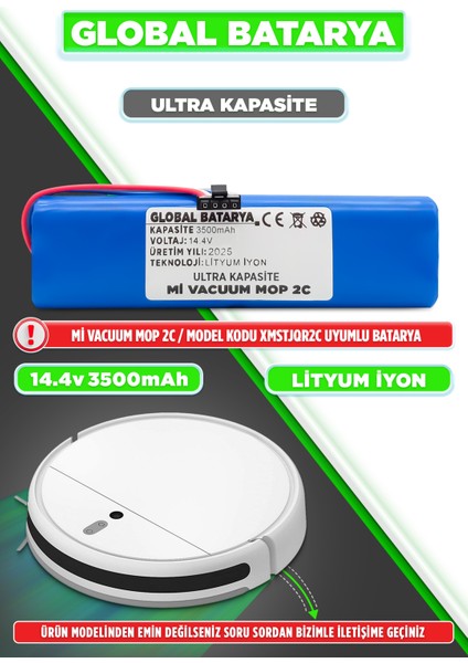 Xiaomi Mi Vacuum Mop 2c 2in1 Uyumlu Akıllı Robot Süpürge Bataryası 14.4V 3500MAH Li-Ion Pil (Ultra Kapasite)