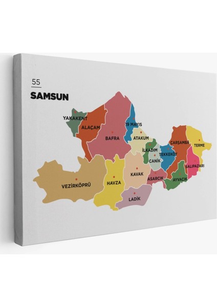 - Samsun Ili ve Ilçeler Haritası Dekoratif Kanvas Tablo 1446