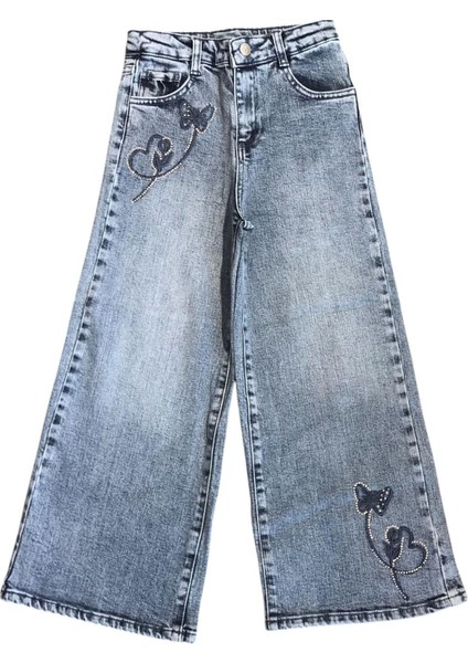 Kız Çocuk Kelebek Nakışlı Jean Pantolon