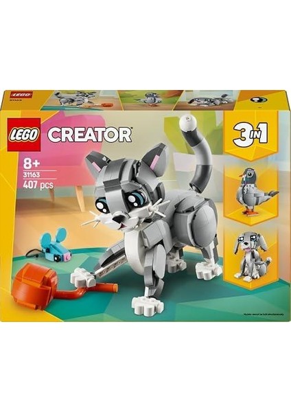 Creator 3’ü 1 Arada Oyunbaz Kedi 31163-8 Yaş ve Üzeri Çocuklar Için Köpek Veya Güvercin Figürüne Dönüşebilen Oyuncak Yapım Seti, Doğum Günü Hediyesi (407 Parça)