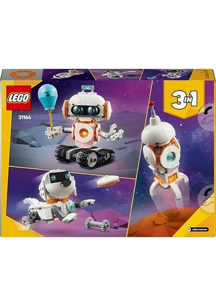 Creator 3’ü 1 Arada Uzay Robotu 31164-8 Yaş ve Üzeri Çocuklar Için Köpek Figürüne Veya Rokete Dönüşebilen Oyuncak Yapım Seti, Doğum Günü Hediyesi (281 Parça)