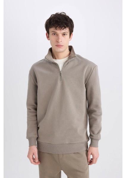 Comfort Regular Fit Rahat Kalıp Fermuarlı Dik Yaka Basic Düz Sweatshirt X7405AZ25SP