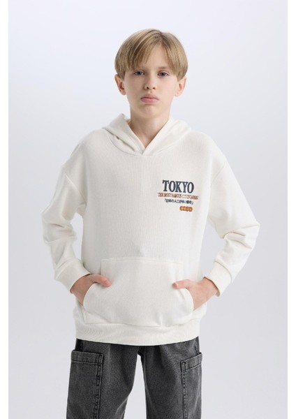 Erkek Çocuk Oversize Geniş Kalıp Kapüşonlu Sırt Baskılı Sweatshirt D8495A825SP