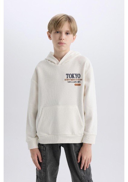 Erkek Çocuk Oversize Geniş Kalıp Kapüşonlu Sırt Baskılı Sweatshirt D8495A825SP