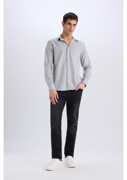 Modern Fit Polo Yaka Basic Düz Uzun Kollu Gömlek E5045AX25SM