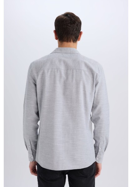 Modern Fit Polo Yaka Basic Düz Uzun Kollu Gömlek E5045AX25SM