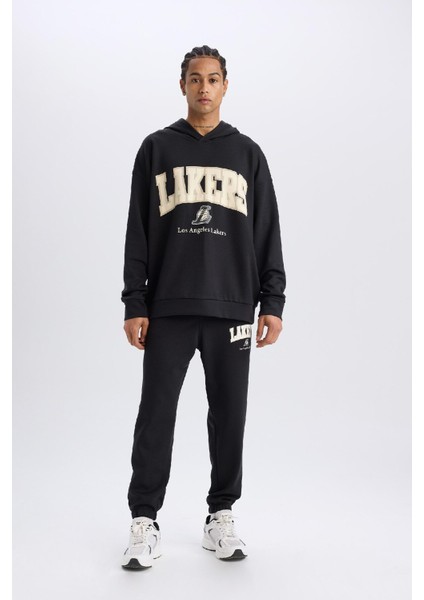Defacto Fit Nba Los Angeles Lakers Oversize Geniş Kalıp Kapüşonlu Skuba Dalgıç Kumaş Sporcu Sweatshırt D6709Ax25Sp