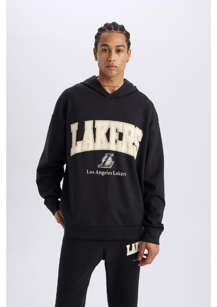 Defacto Fit Nba Los Angeles Lakers Oversize Geniş Kalıp Kapüşonlu Skuba Dalgıç Kumaş Sporcu Sweatshırt D6709Ax25Sp