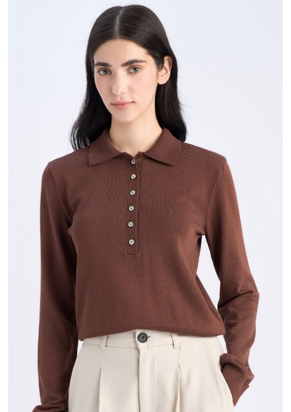 Regular Fit Polo Yaka Basic Düz Triko Kazak D6259AX25SP