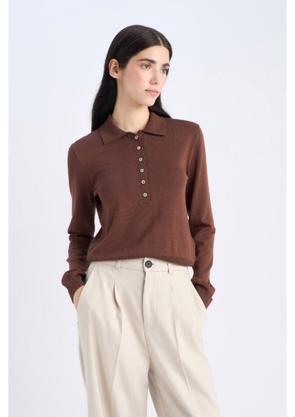 Regular Fit Polo Yaka Basic Düz Triko Kazak D6259AX25SP