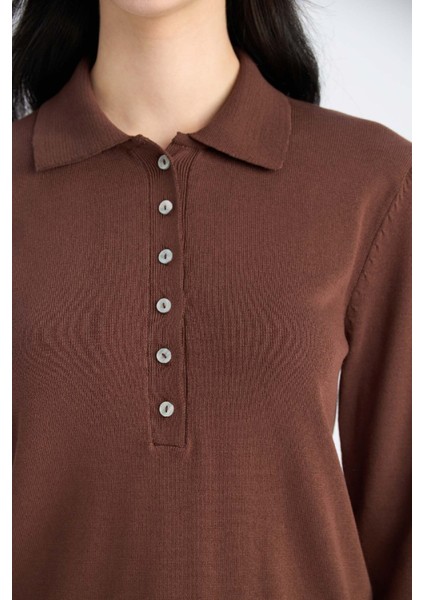 Regular Fit Polo Yaka Basic Düz Triko Kazak D6259AX25SP