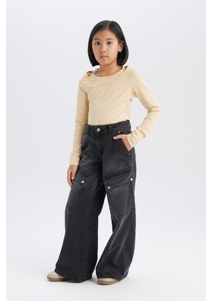 Kız Çocuk Wide Leg Kargo Geniş Paça Pamuklu Pantolon D9693A825SP