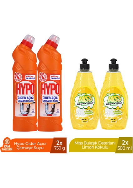 Gider Açıcı Çamaşır Suyu Çam Tazeliği 750 gr x 2 + Miss Bulaşık Deterjanı Limon 500 ml x2