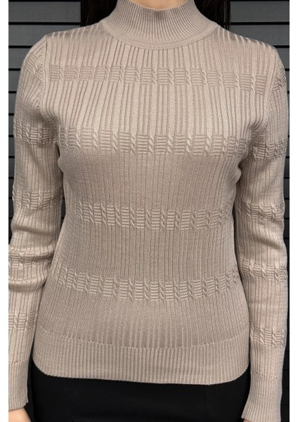 Kadın Yarım Balıkçı Desenli Likralı Triko Bluz modelleri