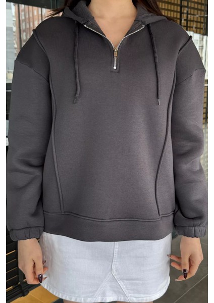 Yarım Fermuarlı Üç Iplik Şardonlu Kadın Sweatshirt modelleri