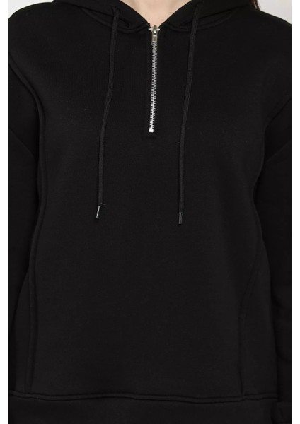 Yarım Fermuarlı Üç Iplik Şardonlu Kadın Sweatshirt fırsatları