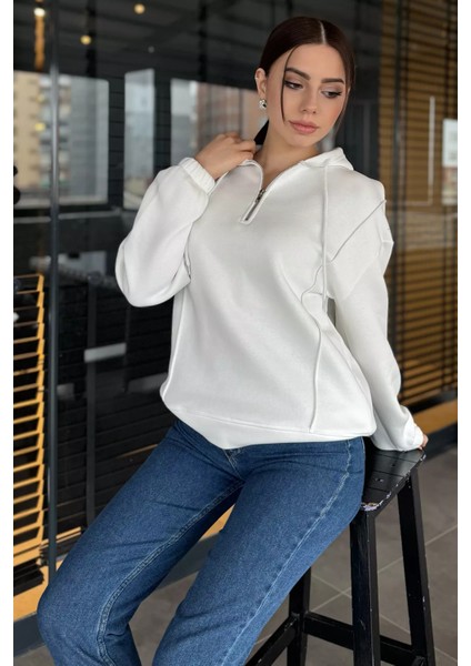 Yarım Fermuarlı Üç Iplik Şardonlu Kadın Sweatshirt fiyatları