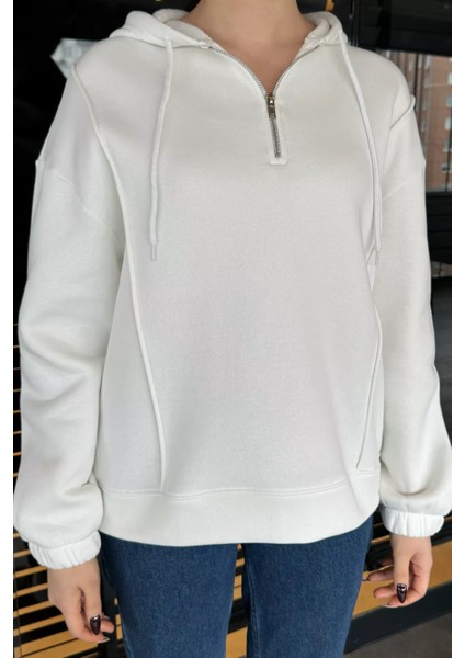 Yarım Fermuarlı Üç Iplik Şardonlu Kadın Sweatshirt modelleri