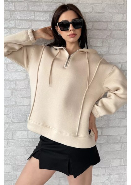 Yarım Fermuarlı Üç Iplik Şardonlu Kadın Sweatshirt fiyatları