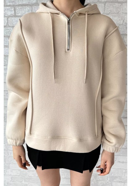 Yarım Fermuarlı Üç Iplik Şardonlu Kadın Sweatshirt modelleri