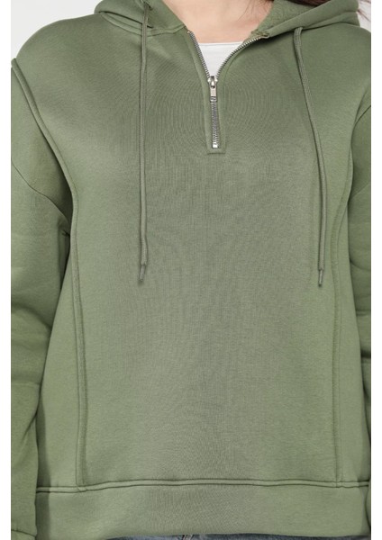 Yarım Fermuarlı Üç Iplik Şardonlu Kadın Sweatshirt fırsatları