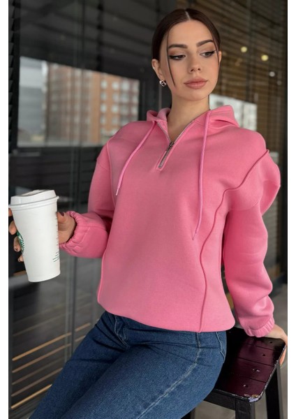 Yarım Fermuarlı Üç Iplik Şardonlu Kadın Sweatshirt fiyatları