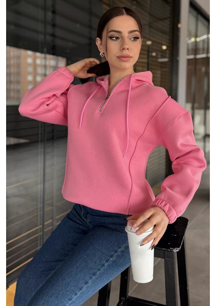Yarım Fermuarlı Üç Iplik Şardonlu Kadın Sweatshirt modelleri