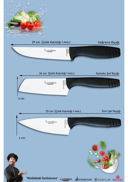 Eco Serisi Mutfak Bıçak Seti Et Ekmek Sebze Şef Bıçağı 3’Lü Set