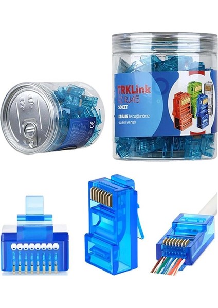Trklink Ez RJ45 Konnektör (Mavi) 100 'lü Paket Yeni Nesil