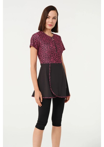 Hızlı Kuruyan Mayo Kumaşı Yarım Fermuarlı Kısa Kollu Taytlı Kadın Mayo 24144 modelleri