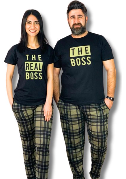 Erkek The Boss Motifli Pijama Takımı (Siyah- Haki)