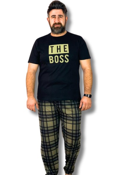 Erkek The Boss Motifli Pijama Takımı (Siyah- Haki) fiyatları