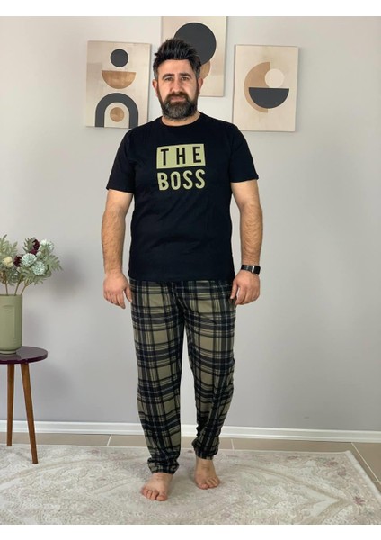 Erkek The Boss Motifli Pijama Takımı (Siyah- Haki) indirimleri