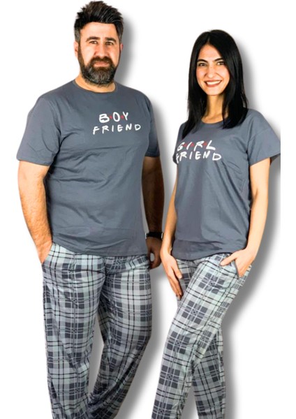 Kadın Girl Friend Motifli Pijama Takımı (Gri)