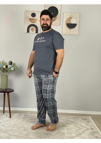 Erkek Boy Friend Motifli Pijama Takımı (Gri) modelleri
