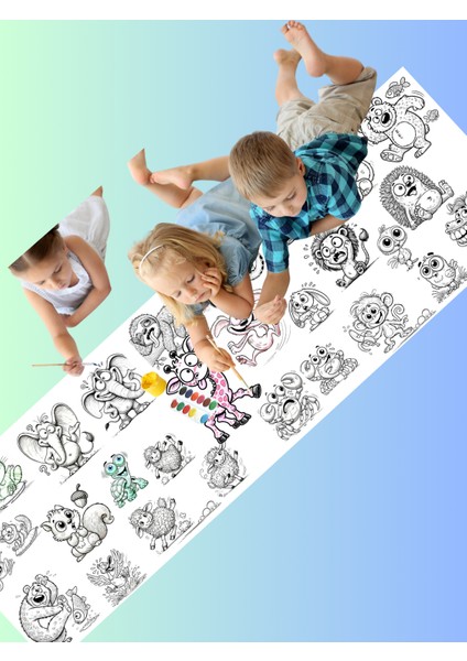 Yeni Nesil Dev Boyama Etkinliği 2 Metre Boyama Kağıdı .hayvanların Şaşkın Ifadeleri Temalı