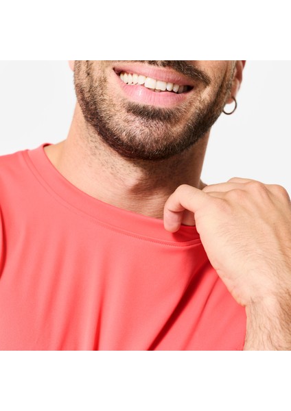 Domyos Erkek Siyah Füme Kısa Kollu Bisiklet Yaka Tişört - Fitness modelleri