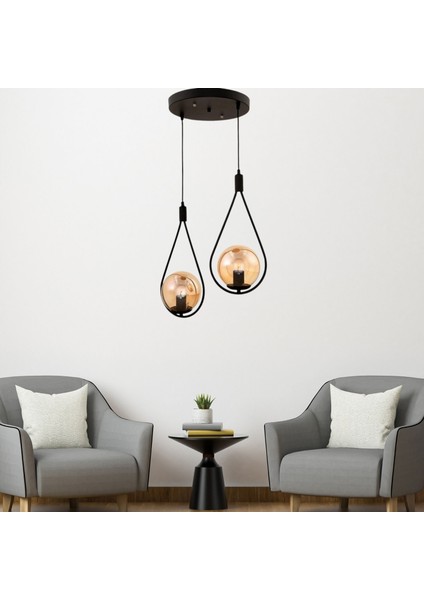Yıldız Home Damla Uyum 2.li Siyah-Bal Camlı Avize