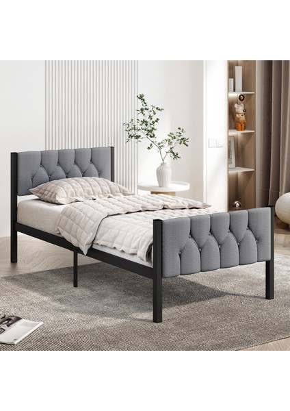 Karyola, Stil Metal Karyola, 90 x 200 cm , Kapitone Işlemeli Karyola