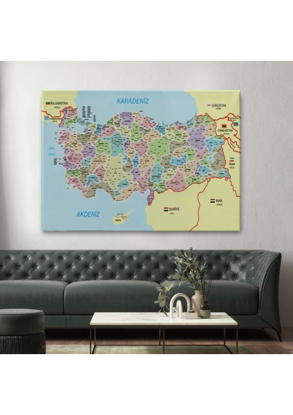 - Türkiye Haritası Kanvas Tablo Il ve Ilçeli Ayrıntılı Eğitici Komşulu Tablo 3016