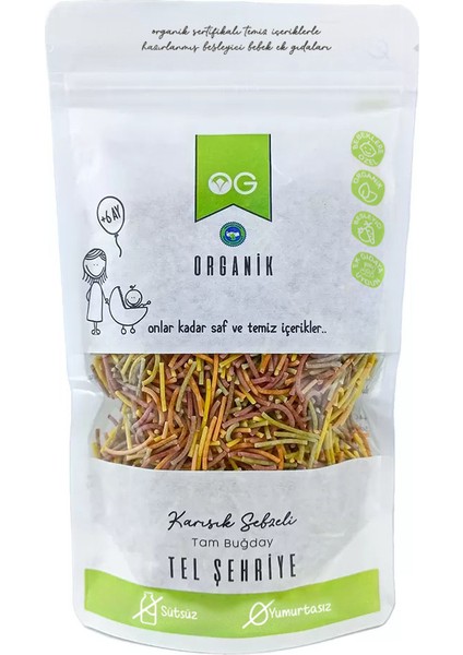 Organik Karışık Sebzeli Tam Buğday Tel Şehriye 180 Gr +8 Ay