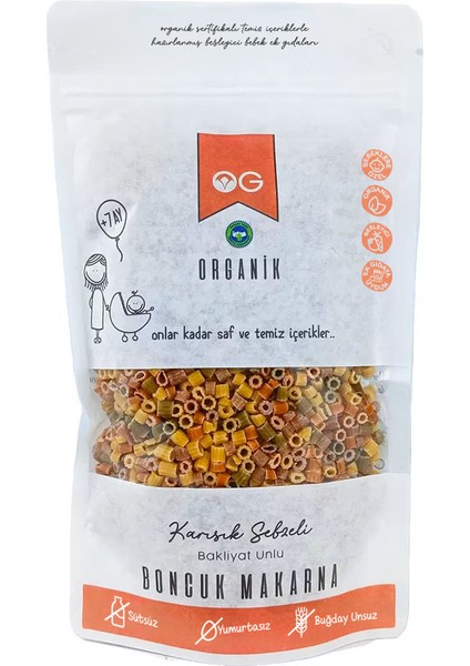 Organik Karışık Sebzeli Bakliyat Unlu Boncuk Makarna 200 Gr +8 Ay