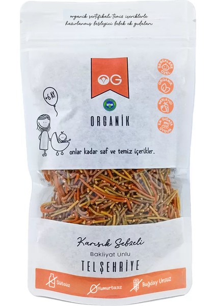 Organik Karışık Sebzeli Bakliyat Unlu Tel Şehriye 180 Gr +8 Ay