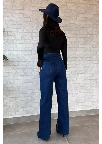 Yüksel Bel Taş Detaylı Palazzo Kot Pantolon fırsatları